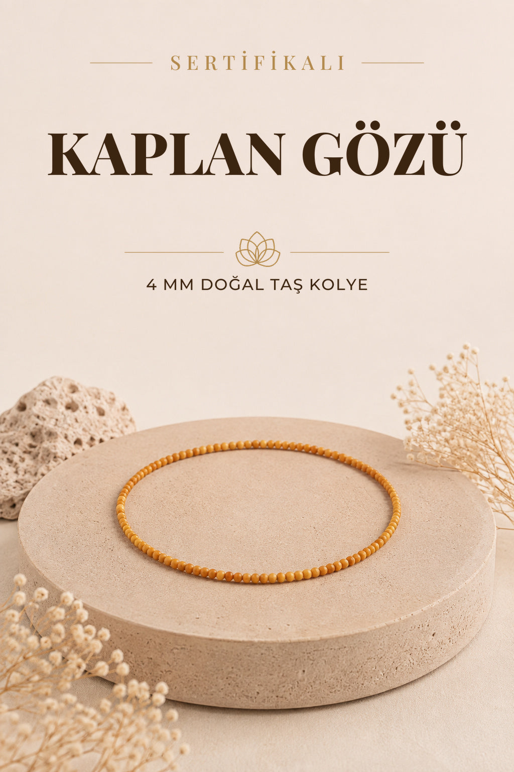 Sertifikalı Kaplan Gözü Doğal Taş Kolye 4 Mm, M414