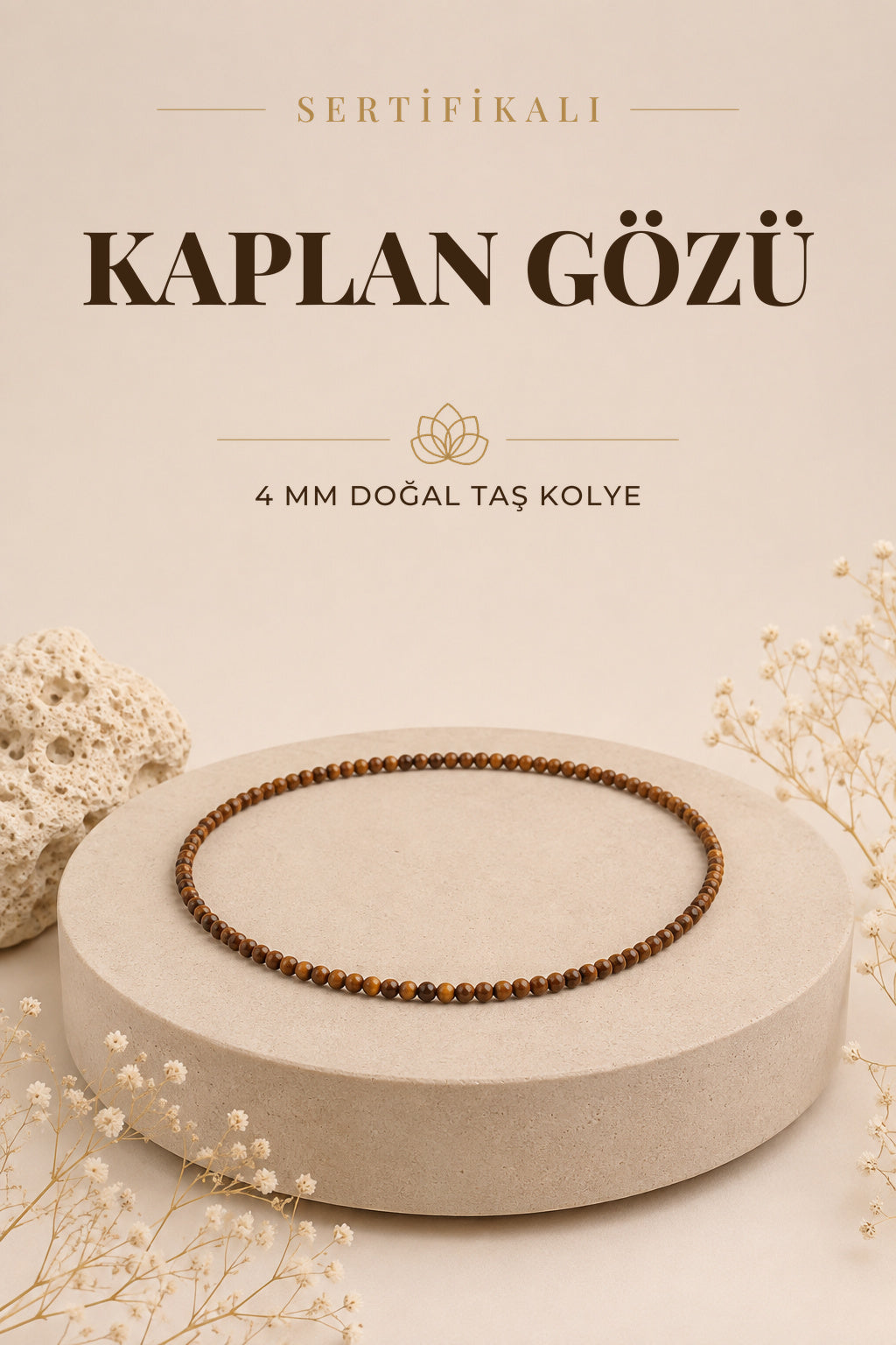 Sertifikalı Kaplan Gözü Doğal Taş Kolye 4 Mm, M415