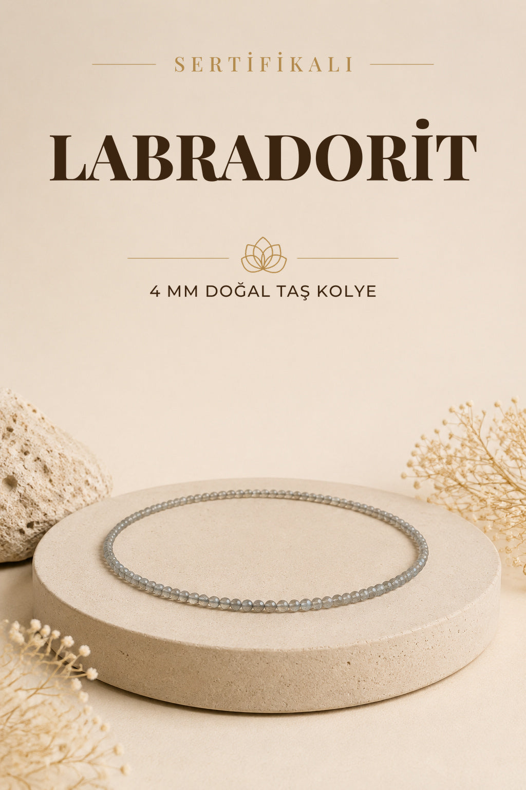 Sertifikalı Labradorit Doğal Taş Kolye 4 Mm, M412