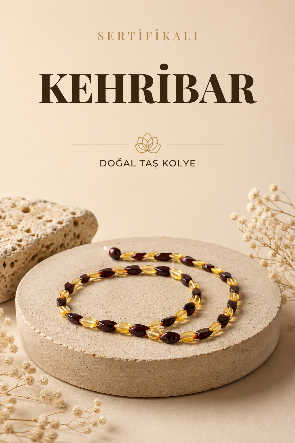 Sertifikalı Kehribar (fosilleşmiş Çam Reçinesi) Kolye M395