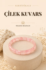 Sertifikalı Çilek Kuvars Doğal Taş Roleks Bileklik - B477