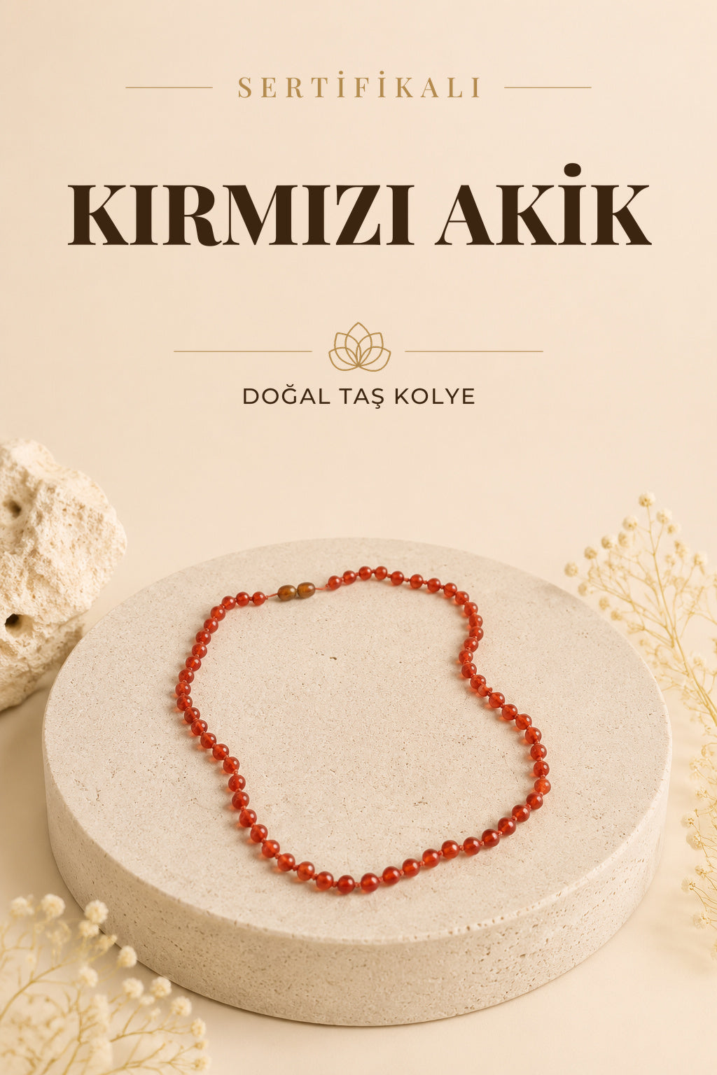 Sertifikalı Kırmızı Akik Doğal Taş Kolye M205
