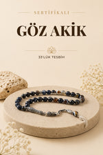 Sertifikalı Göz Akik 33'lük Doğal Taş Tesbih (GÜMÜŞ AKSAMLI)