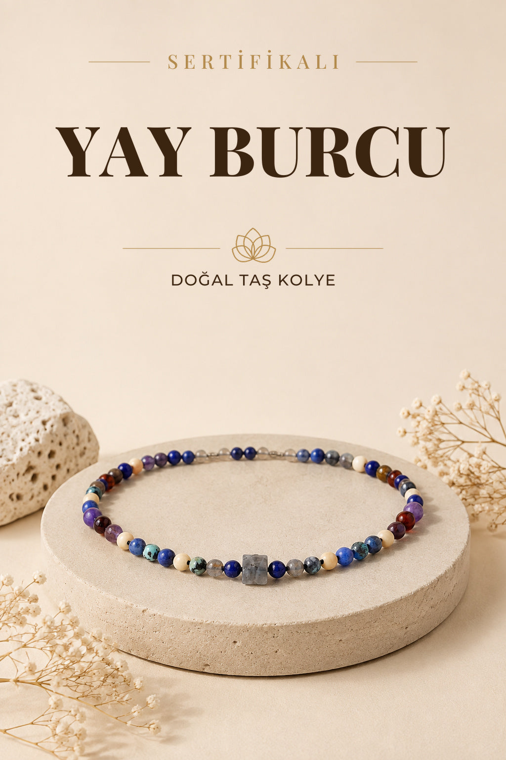 Sertifikalı Yay Burcu Doğal Taş Kolye M258