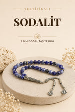 Sertifikalı Sodalit Doğal Taş Tesbih Metal Aksamlı 8 Mm