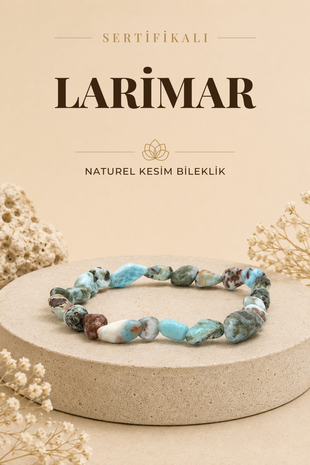 Sertifikalı Larimar Naturel Kesim Bileklik