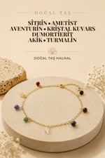 Sitrin Ametist Aventurin Kristal Kuvars Dumortierit Akik Turmalin Doğaltaş Halhal