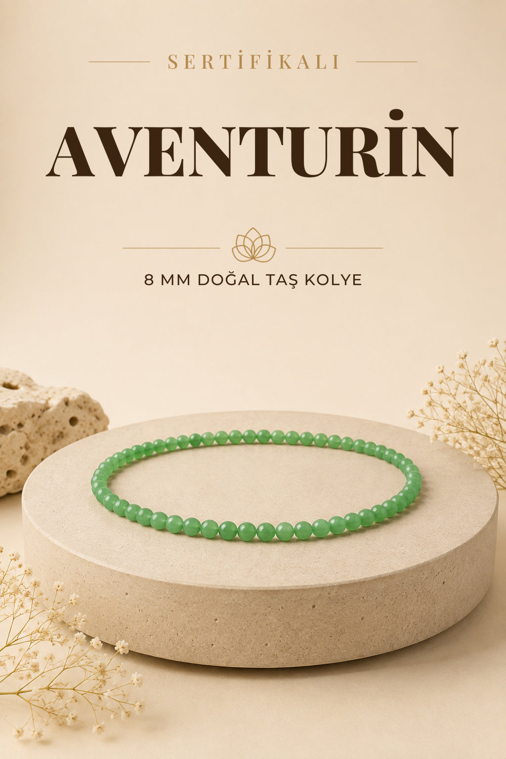 Sertifikalı Aventurin Doğaltaş Kolye 8 Mm, M508