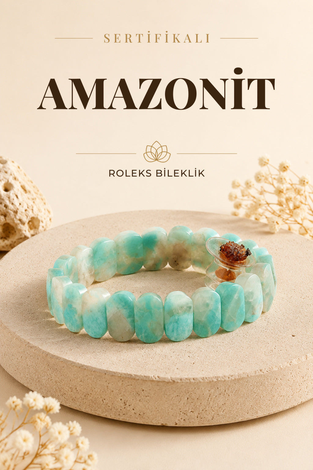 Sertifikalı Amazonit Doğal Taş Roleks Bileklik B439