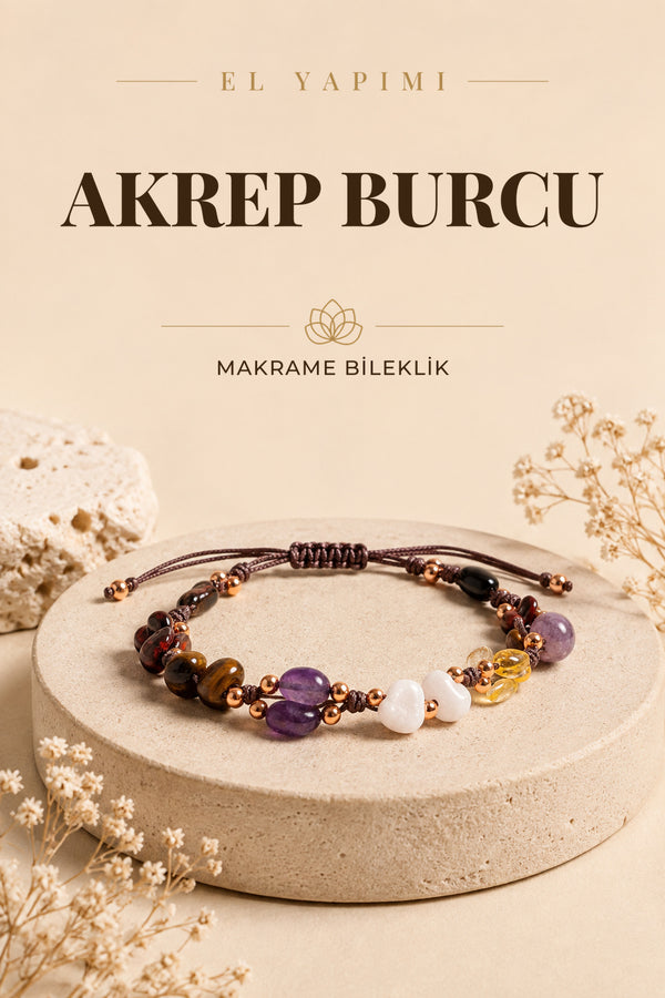 Akrep Burcu Doğal Taş Natürel Makrome Bileklik