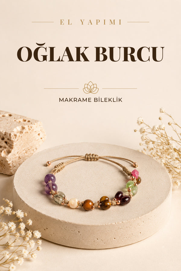 Oğlak Burcu Doğal Taş Natürel Makrome Bileklik
