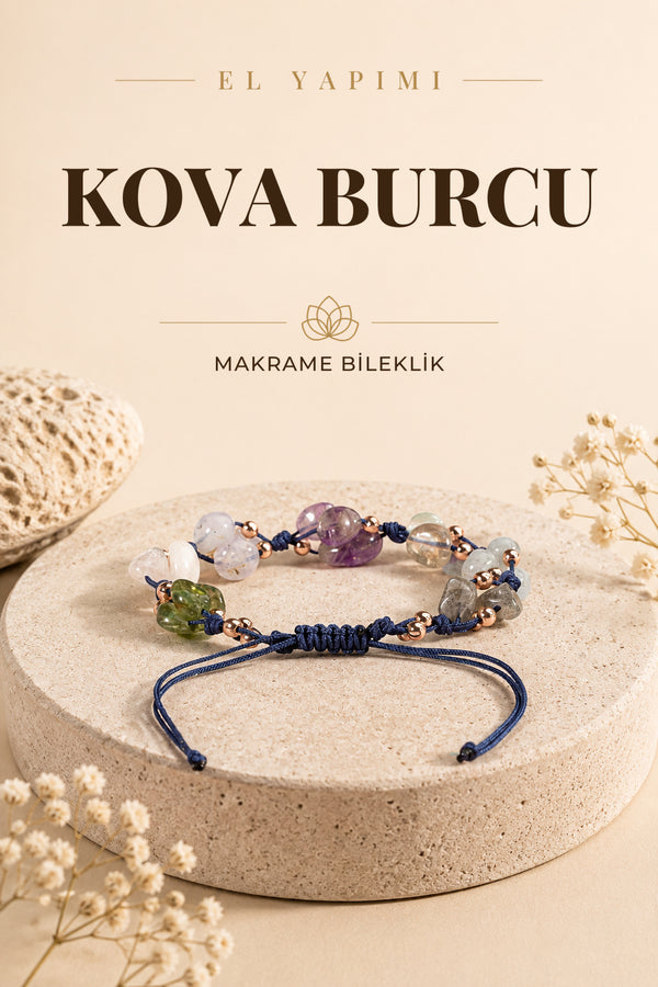 Kova Burcu Doğal Taş Natürel Makrome Bileklik