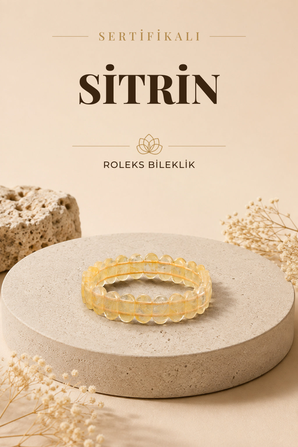 Sertifikalı Sitrin Doğal Taş Roleks Bileklik