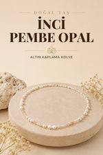 İnci-pembe Opal Doğal Taş Altın Kaplama Kapama Kolye (3cm Uzatma Ile Birlikte)