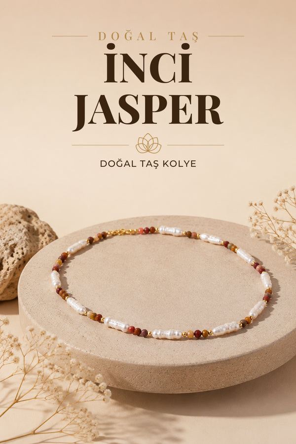 İnci-jasper Doğal Taş Gümüş Kolye