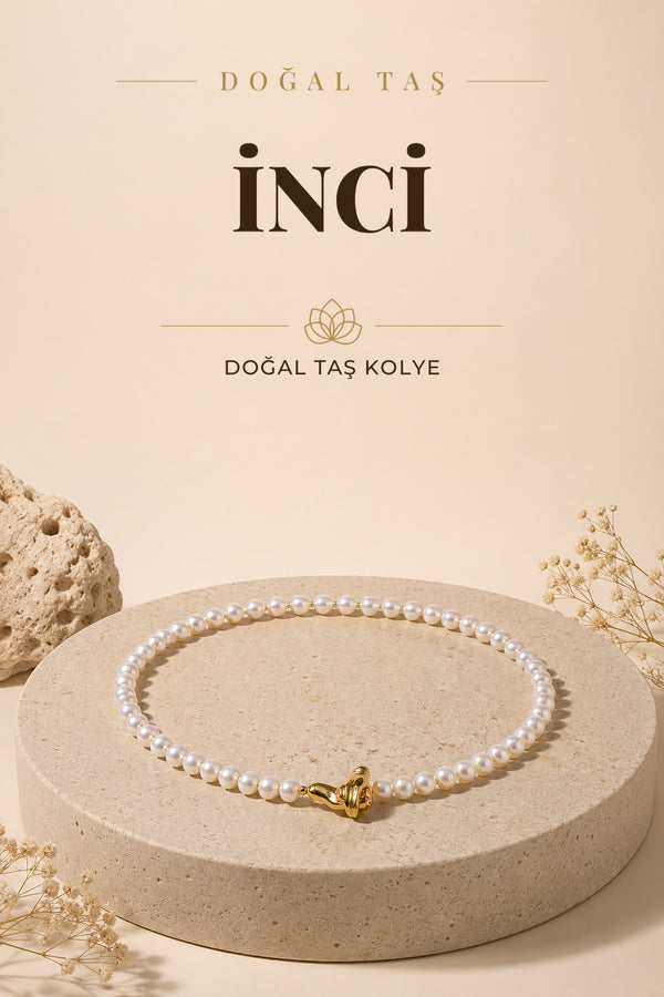 İnci Doğal Taş Gümüş El Ele Kolye