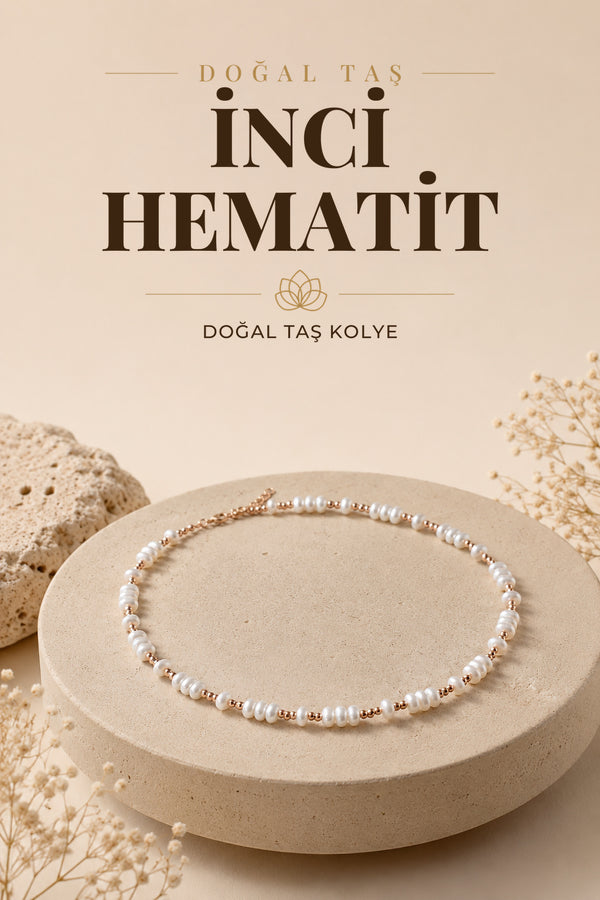 Inci-hematit Doğal Taş Gümüş Kolye