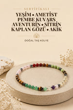 Sertifikalı Çakra Kolye- Yeşim-ametist-pembe Kuvars-aventurin-sitrin-kaplan Gözü-akik
