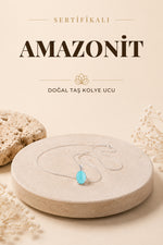 Sertifikalı Amazonit Doğal Taş Gümüş Çerçeveli Ve Zincirli Kolye Ucu - 2 X 1,2 Cm M344