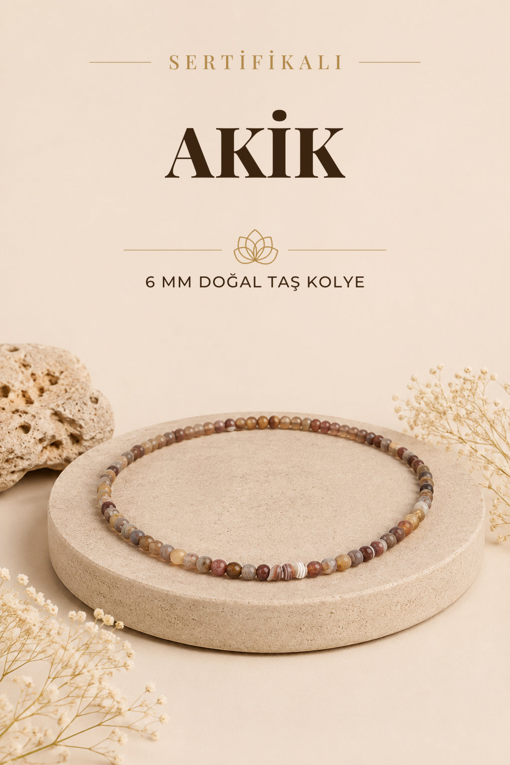 Sertifikalı Akik Bostwana 6 Mm - Doğal Taş Kolye