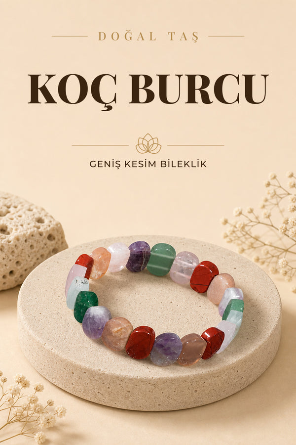 Koç Burcu Doğal Taş Geniş Kesim Bileklik