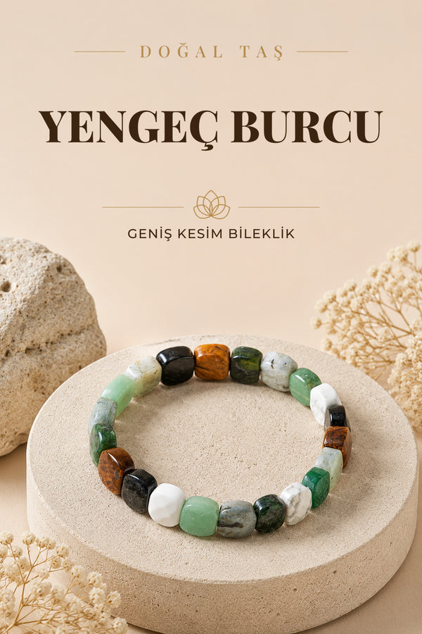 Yengeç Burcu Doğal Taş Geniş Kesim Bileklik