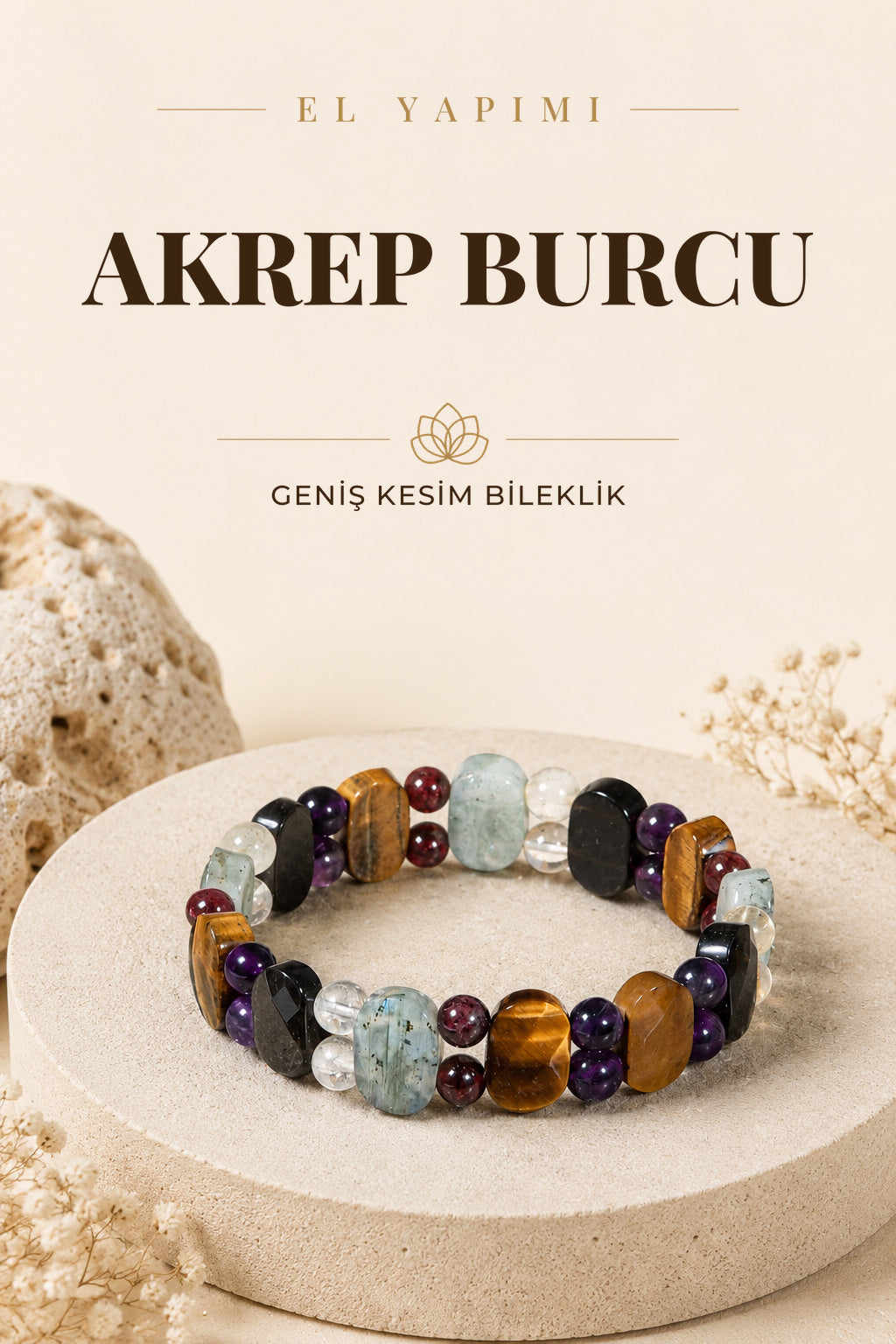 Akrep Burcu Doğal Taş Geniş Kesim El Yapımı Bileklik