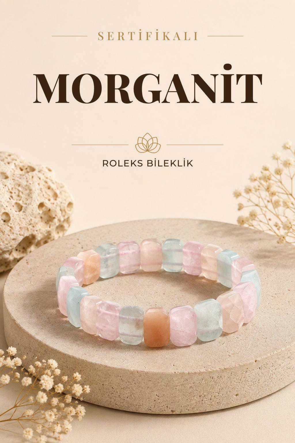 Sertifikalı Akumarin Morganit Doğal Taş Roleks Bileklik
