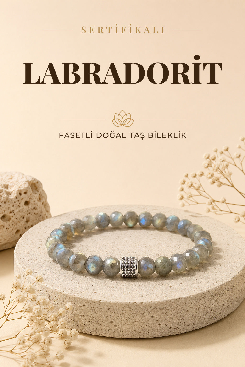 Sertifikalı Doğal Taş Bileklik - 7mm Fasetli Rondel Kesim,labradorit Taşı