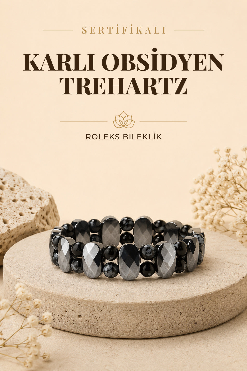 Sertifikalı Karlı Obsidyen-trehartz Roleks Bileklik