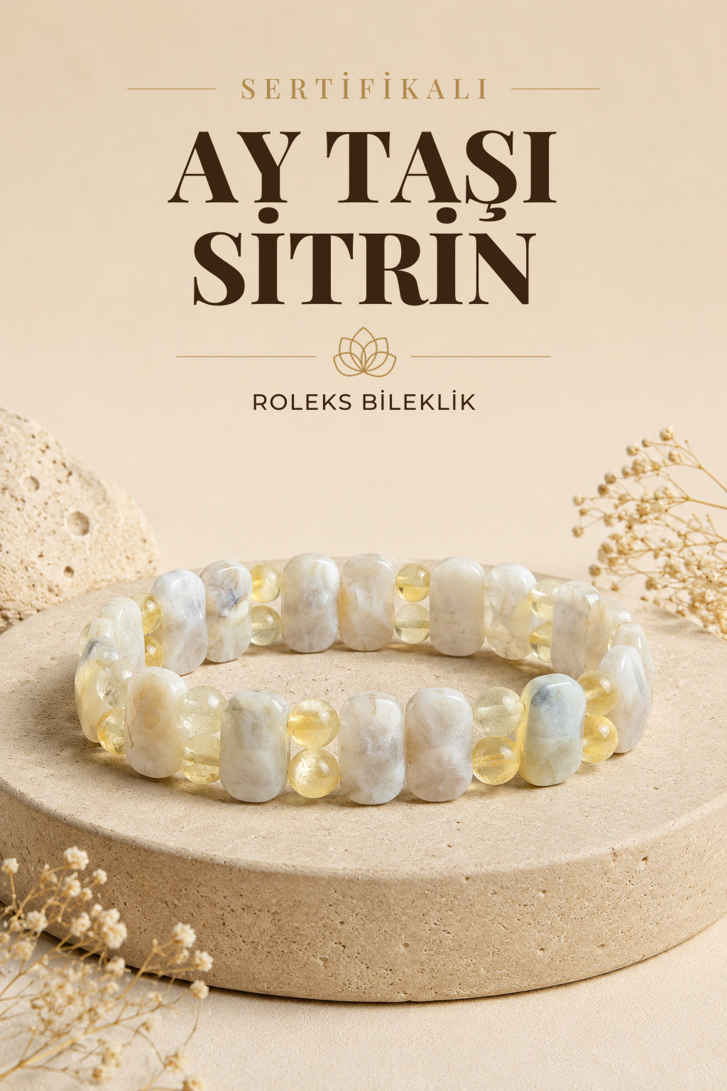 Sertifikalı Ay Taşı-sitrin Roleks Bileklik