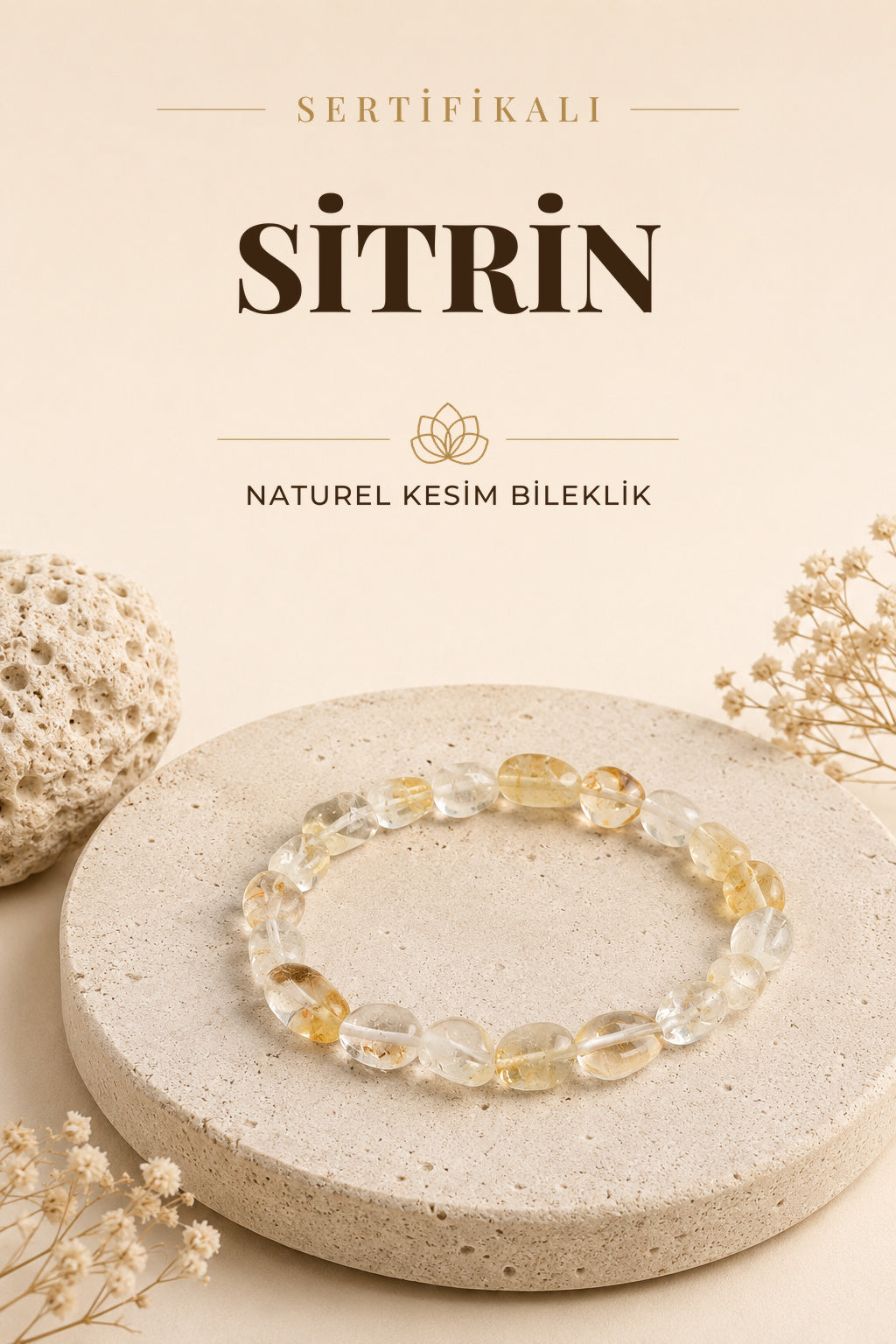 Sertifikalı Sitrin Doğal Taş Bileklik Naturel Kesim