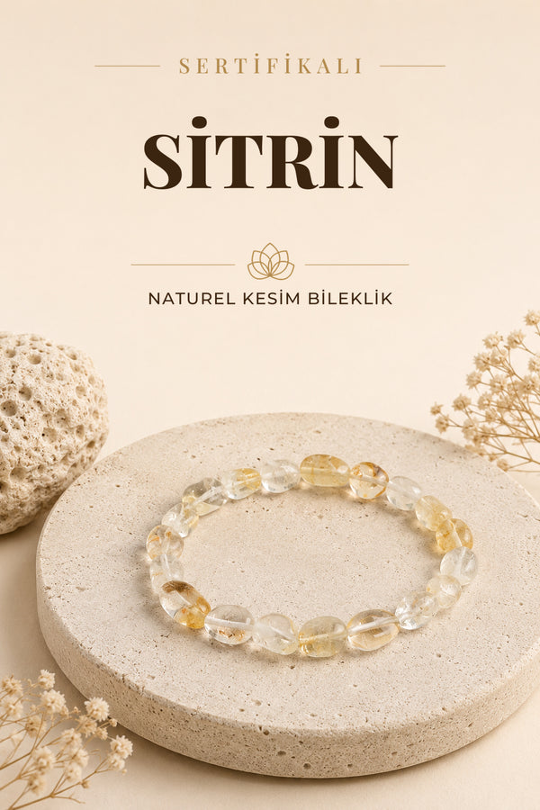 Sertifikalı Sitrin Doğal Taş Bileklik Naturel Kesim