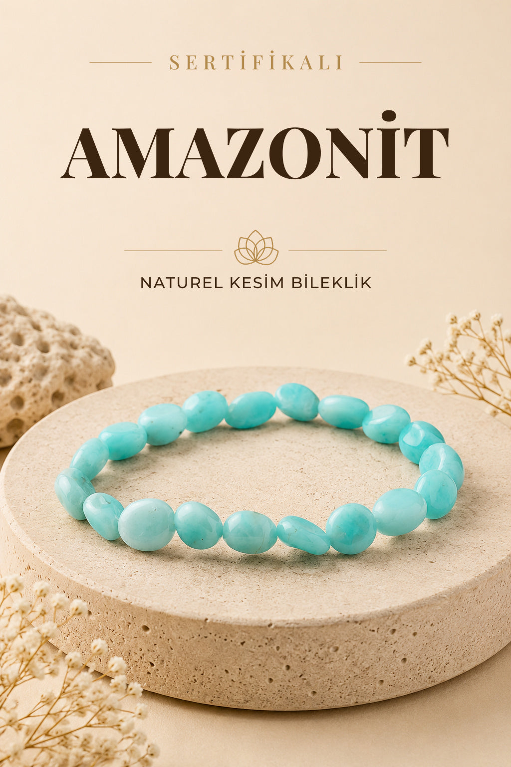 Sertifikalı Amazonit Doğal Taş Bileklik Naturel Kesim