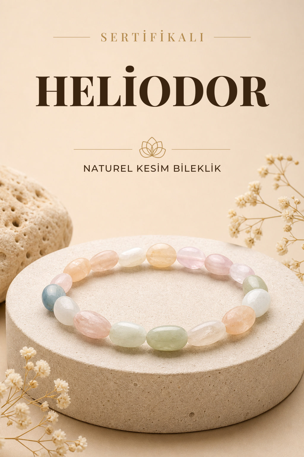 Sertifikalı Helidor Doğal Taş Bileklik Naturel Kesim