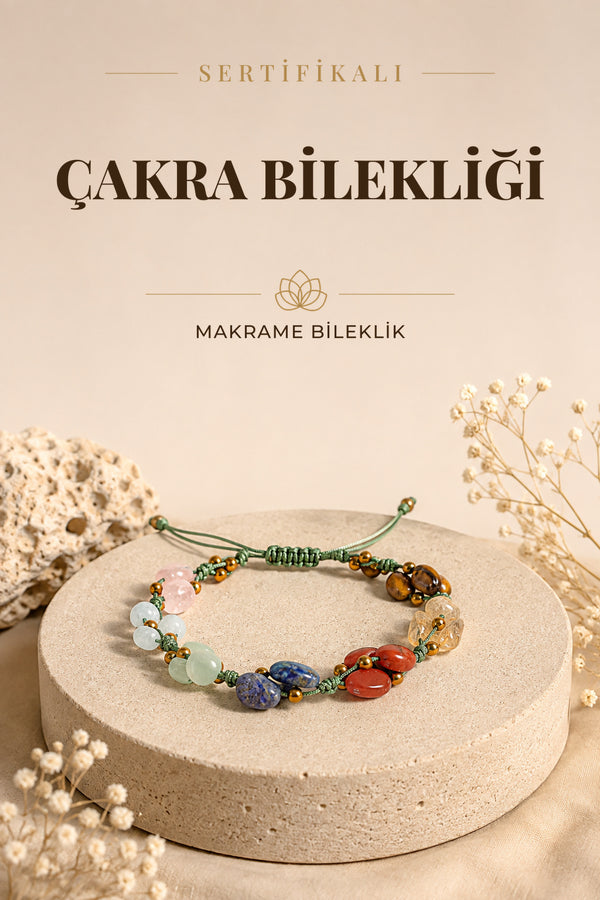 Sertifikalı Çakra Bilekliği Naturel Kesim Makrome %100 El Işçiliği