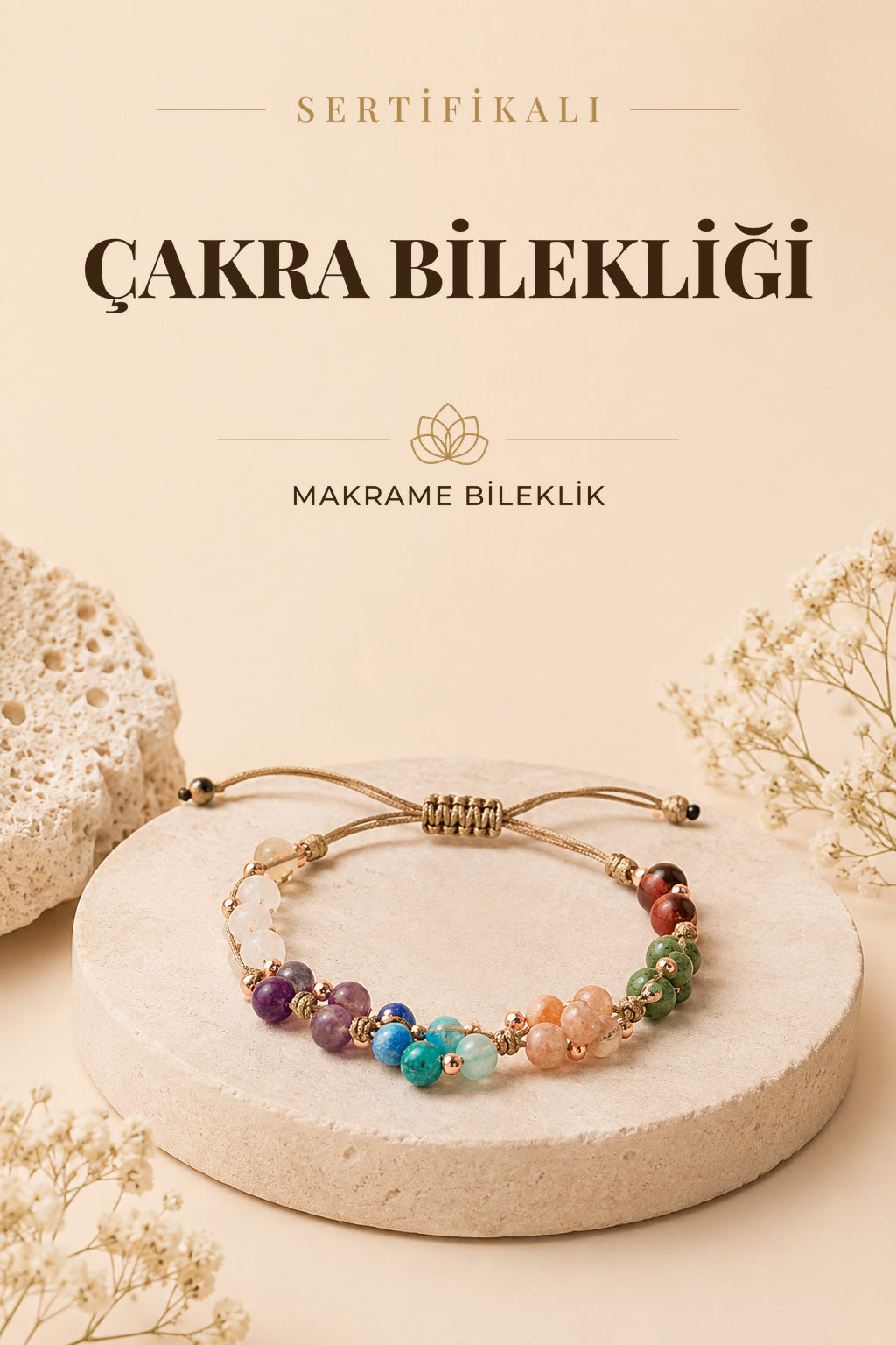 Sertifikalı Çakra Bilekliği Makrome Kapama %100 El Işçiliği