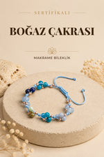 Sertifikalı Boğaz Çakra Bölgesi Akuamarin, Lapis, Mavi Akik Doğal Taşlı Makrome Bileklik