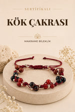 Sertifikalı Kök Çakra Bölgesi Kırmızı Akik, Siyah Turmalin, Granat Lal Doğal Taşlı Makrome Bileklik