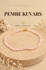 Sertifikalı Pembe Kuvars Natural Kesim Doğal Kolye