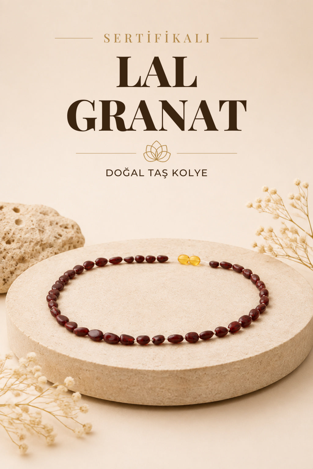 Sertifikalı Lal (GRANAT) Natural Kesim Doğal Taş Kolye