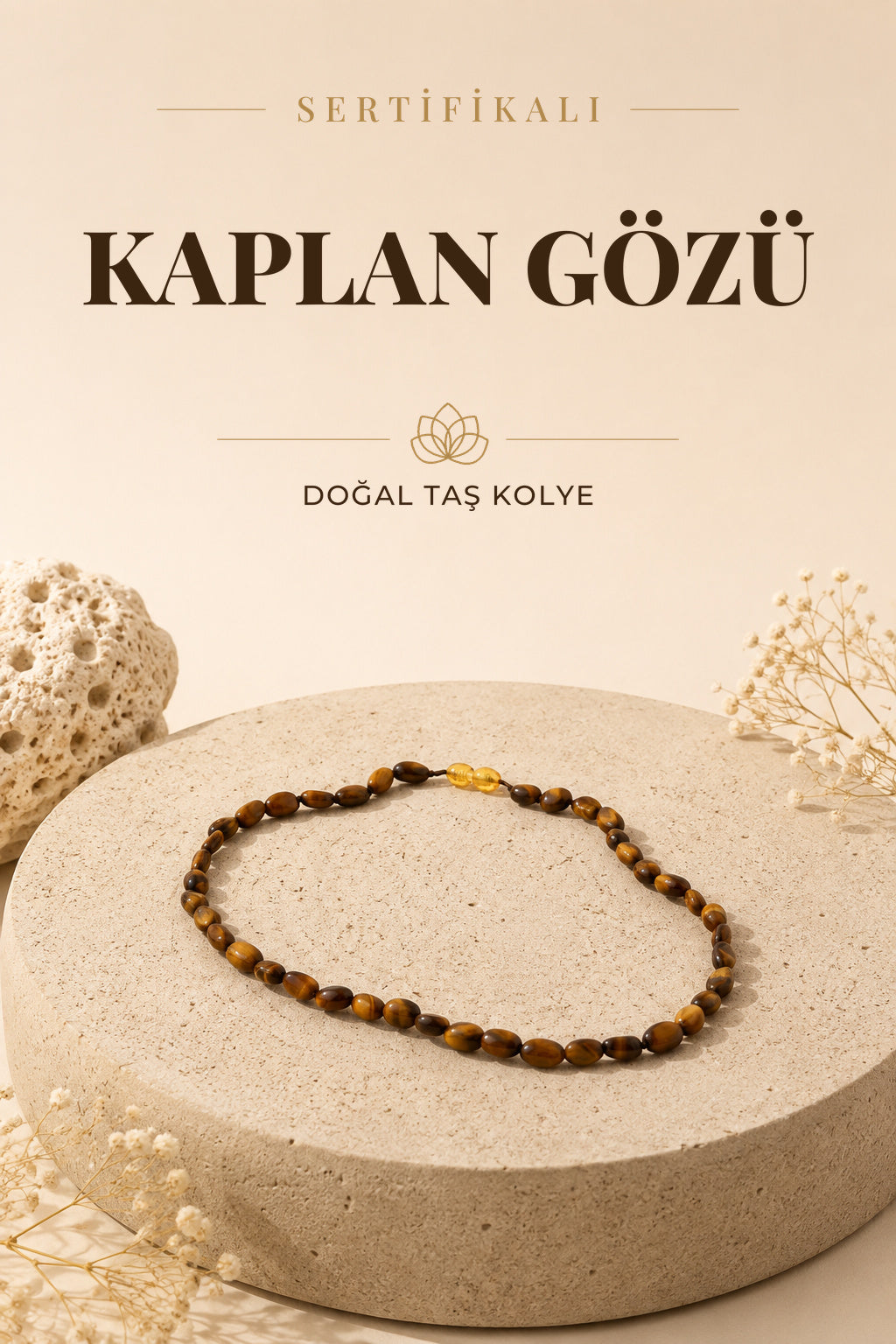 Sertifikalı Kaplan Gözü Natural Kesim Doğal Taş Kolye
