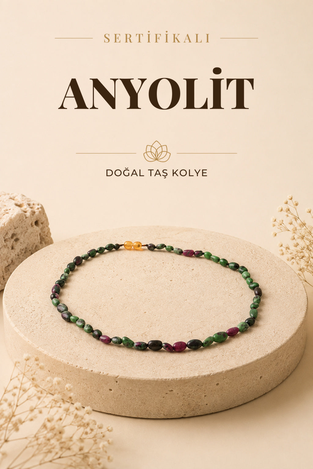 Sertifikalı Anyolit Natural Kesim Doğal Taş Kolye