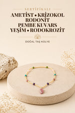 Sertifikalı Ametist, Krizokol, Rodonit, Pembe Kuvars, Yeşim, Rodokrozit Doğal Taşlı Kolye