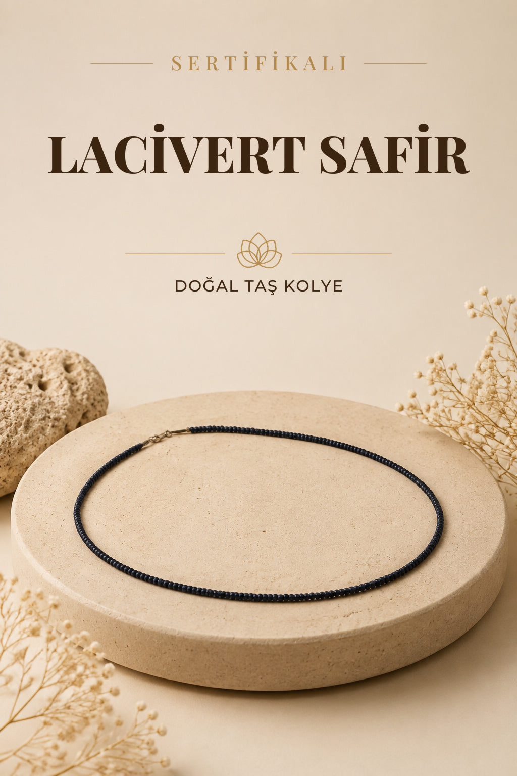 Sertifikalı Lacivert Safir Doğal Taş Kolye
