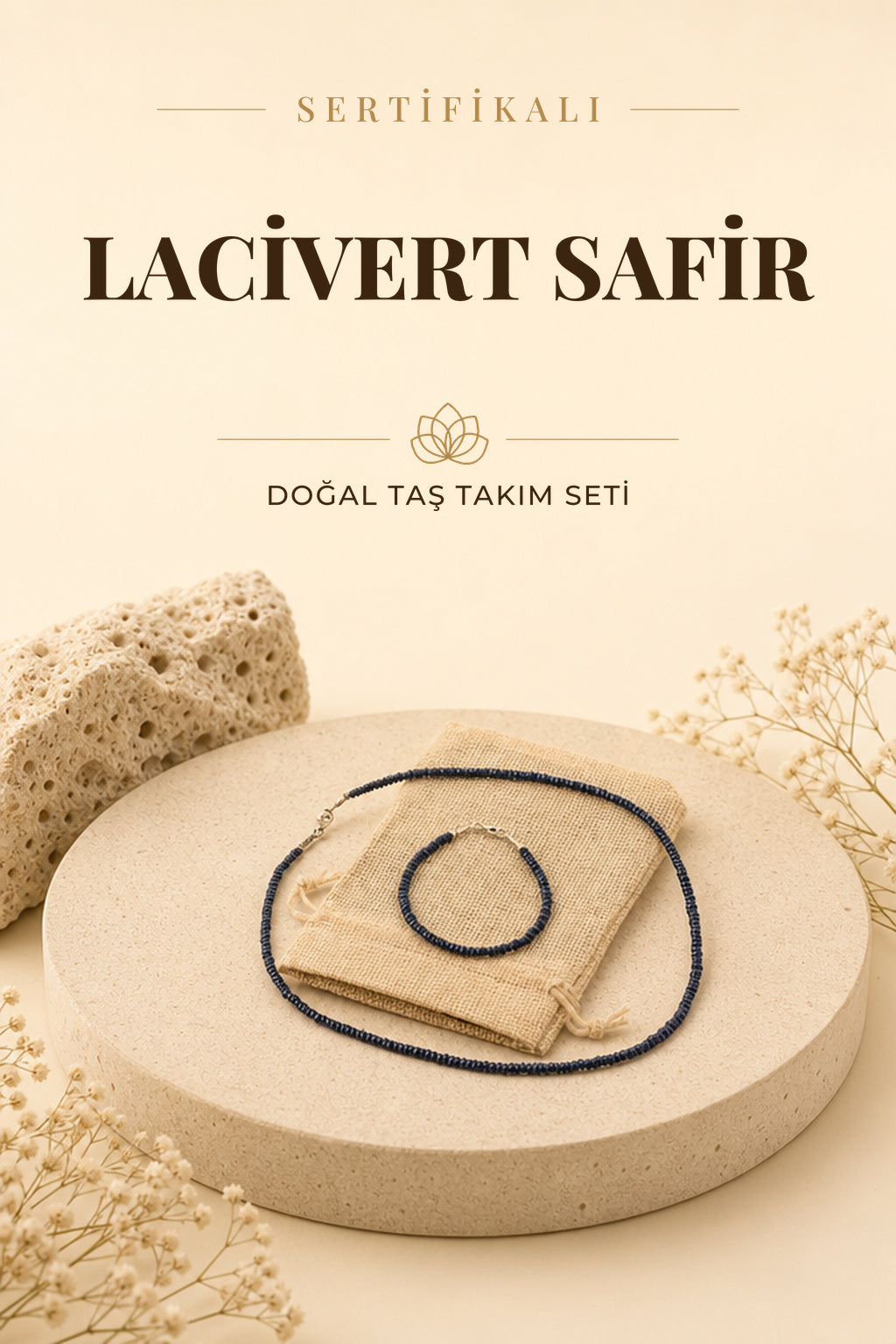 Sertifikalı Lacivert Safir Doğal Taş Bileklik Ve Kolye Takım