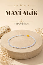 Sertifikalı Mavi Akik Natural Kesim Doğal Taş Kolye
