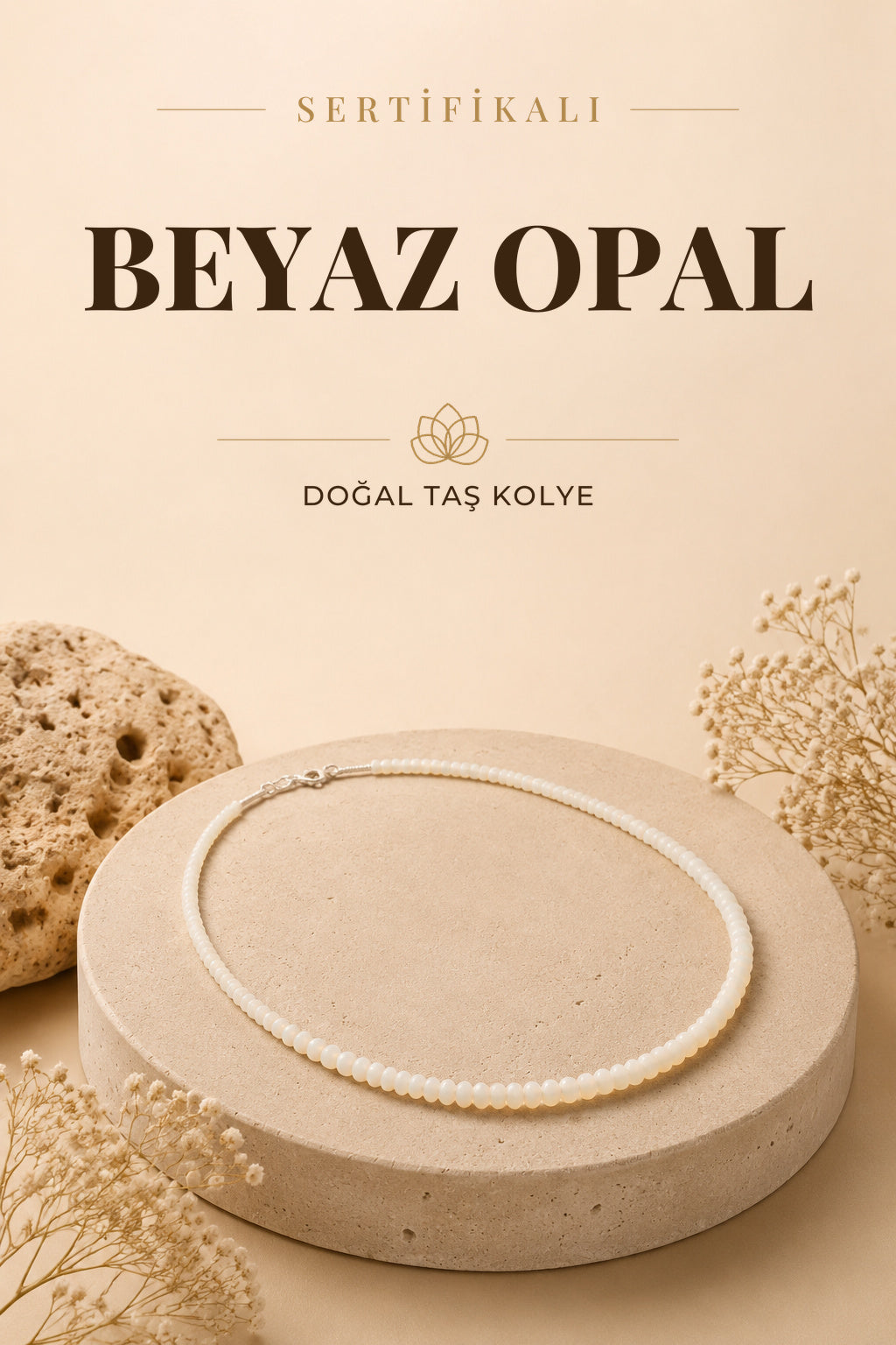 Sertifikalı Beyaz Opal Doğal Taş Kolye