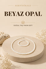 Sertifikalı Beyaz Opal Doğal Taş Bileklik Ve Kolye Takım