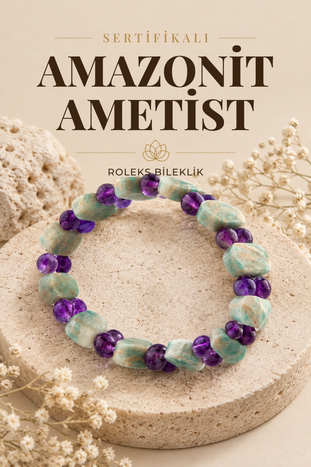 Sertifikalı Amazonit-ametist Roleks Bileklik